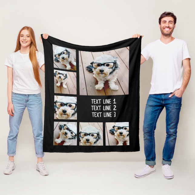 Create a Custom Photo Collage with 7 Photos - Text Fleece Blanket (In Situ)