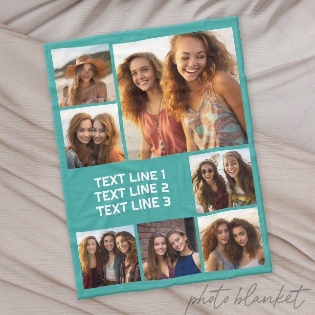 Create a Custom Photo Collage with 7 Photos - Text Fleece Blanket (Custom Photo Blanket - Makes a Great Gift)