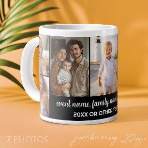 Create a Custom Photo Collage with 7 Photos - Text Large Coffee Mug