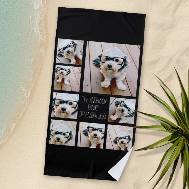 Create a Custom Photo Collage with 8 Photos Beach Towel (Personalized Beach Towel with Photos and Text)