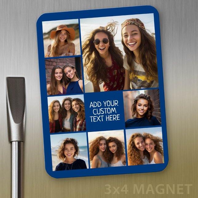 Create a Custom Photo Collage with 8 Photos Magnet (Personalized refrigerator magnet with photo collage and custom text - add 8 photos to this design)