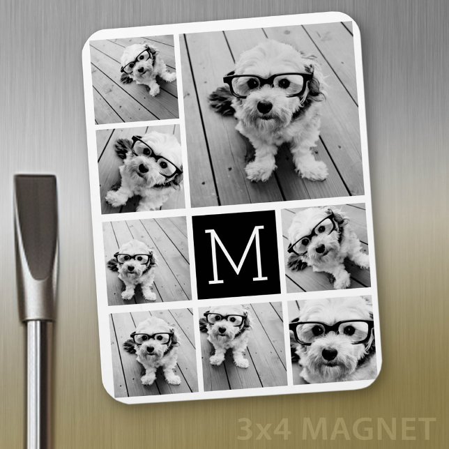Create a Custom Photo Collage with 8 Photos Magnet (Personalized refrigerator magnet with photo collage and custom text - add 8 photos to this design)