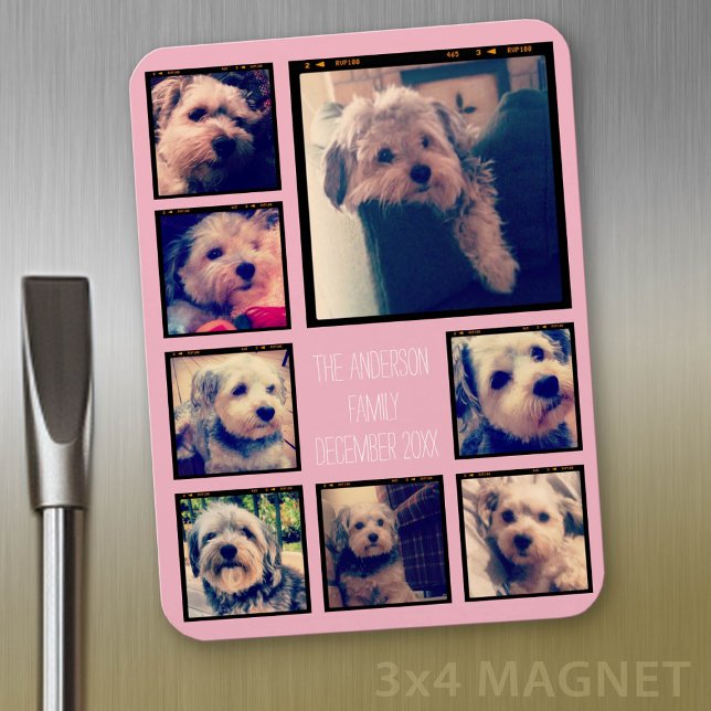 Create a Custom Photo Collage with 8 Photos Magnet (Personalized fridge magnet - add photos and custom text)