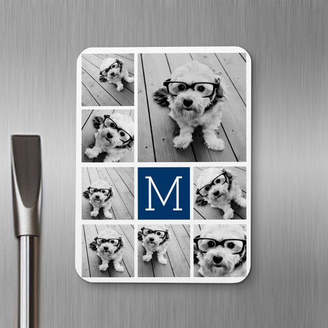 Create a Custom Photo Collage with 8 Photos Magnet (Personalized fridge magnet - add photos and custom text)