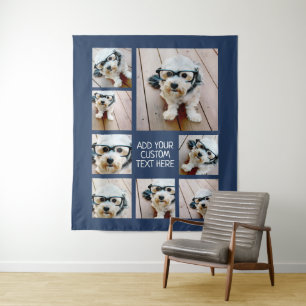 Create a Custom Photo Collage with 8 Photos Navy Tapestry