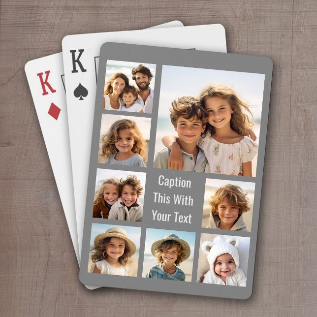 Create a Custom Photo Collage with 8 Photos Playing Cards (Personalized Playing Cards with 8 Photos and a Place for your custom text)