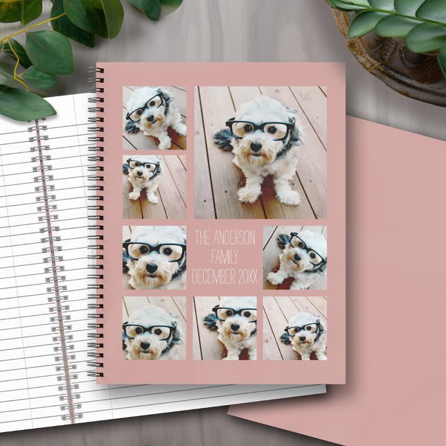 Create a Custom Photo Collage with 8 Photos - rose Notebook (Personalized notebook with an area for photos and text - option for different inside pages and coils)
