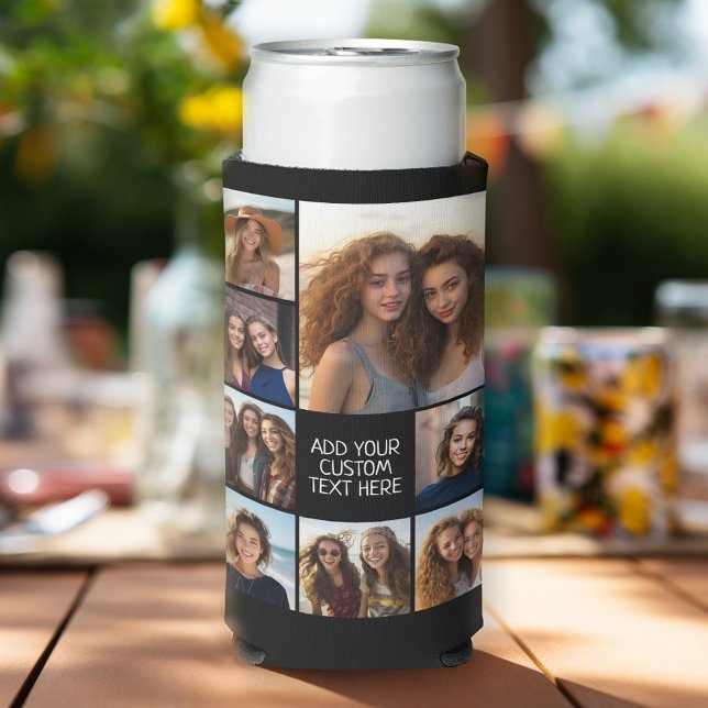 Create a Custom Photo Collage with 8 Photos Seltzer Can Cooler (Personalized can coolers - add your photos and text)