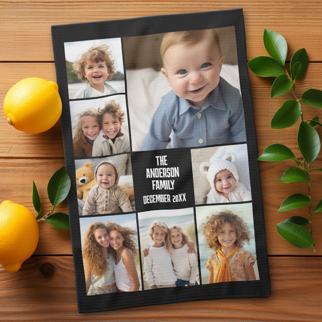 Create a Custom Photo Collage with 8 Photos Tea Towel (Custom Kitchen Towel with Photo Collage)
