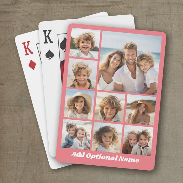 Create a Custom Photo Collage with 9 Photos coral Playing Cards (Personalized playing cards with a fun photo collage)