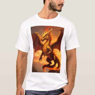 Create a cute and fluffy gold and fire dragon T-Shirt