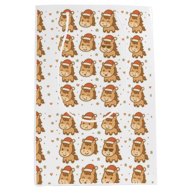 Create a cute horse wearing a tiny Christmas hat Medium Gift Bag (Front)