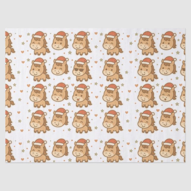 Create a cute horse wearing a tiny Christmas hat Tissue Paper (Front)