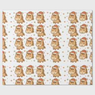 Create a cute horse wearing a tiny Christmas hat Wrapping Paper