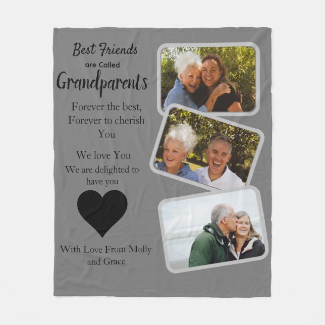 Create a Modern Grandparents 3 photo Collage Fleece Blanket (Front)