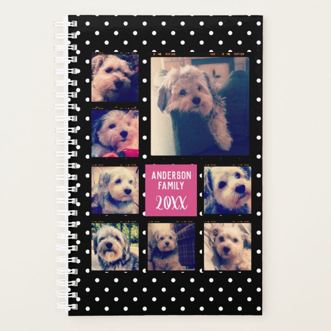 Create a Photo Collage with 8 Photos - black pink Planner (Front)