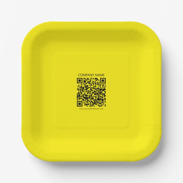 Create a QR Code | Easily Seen Bright Yellow Black Paper Plate (Front)