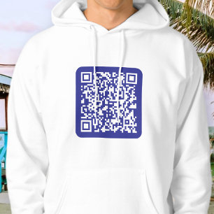 Create a Scannable QR code   Editable Dark Blue Hoodie