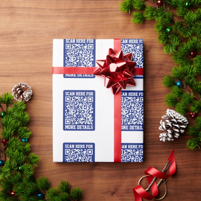 Create a Scannable QR code | Navy Blue (editable) Wrapping Paper (Holiday Gift)