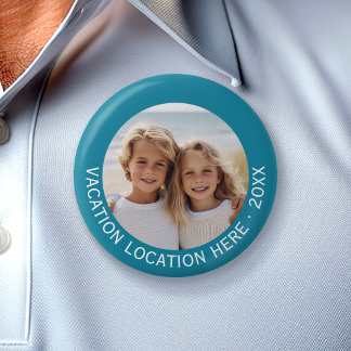 Create A Vacation Souvenir with Photo and Text 6 Cm Round Badge