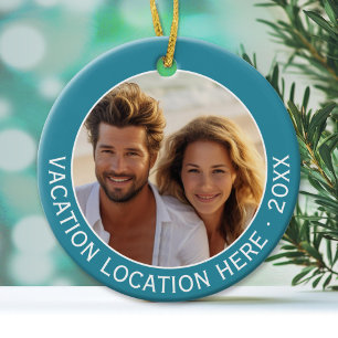 Create A Vacation Souvenir with Photo and Text Ceramic Tree Decoration