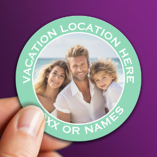 Create A Vacation Souvenir with Photo and Text Classic Round Sticker