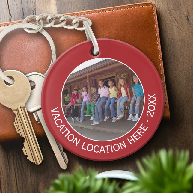 Create A Vacation Souvenir with Photo and Text Key Ring (Personalized Keychain - souvenir keepsake)