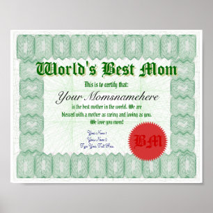 Create a World's Best Mom Certificate Poster