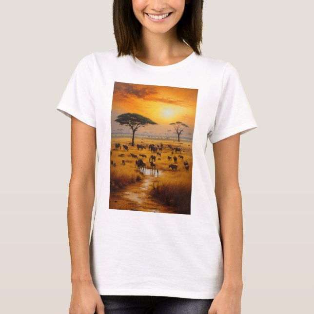 Create an image of a majestic elephant walking thr T-Shirt (Front)
