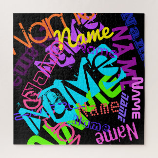 Create Any Name Customisable Bright Colours & Blac Jigsaw Puzzle