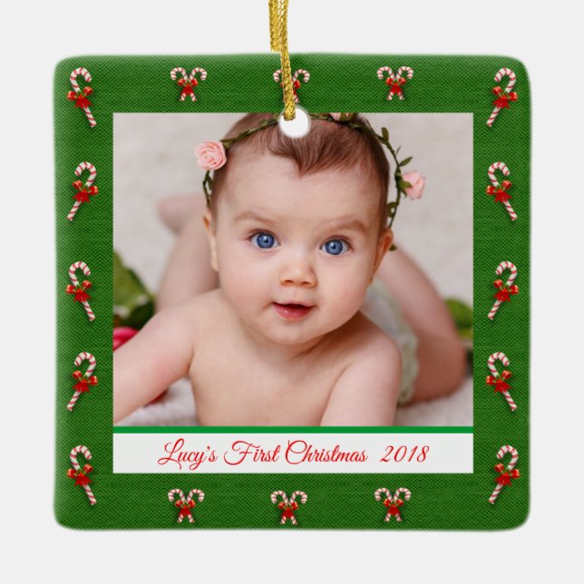 Create Baby First Christmas Photo Ceramic Ornament (Front)