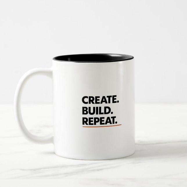 Create. Build. Repeat. Minimal Typography Coffee M Two-Tone Coffee Mug (Left)
