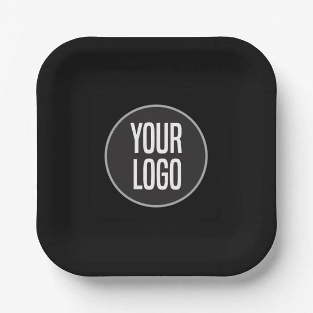 Create Business Logo Paper Cocktail Black Plate (Front)