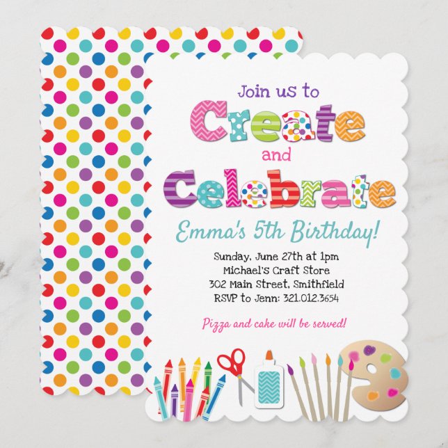Create & Celebrate Arts Crafts Party Invitation (Front/Back)