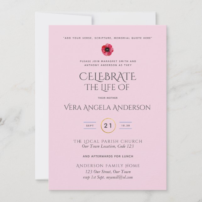 Create Celebration of Life Memorial Funeral Invite (Front)