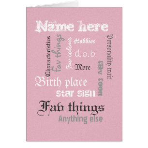 Create chalk board word cloud card, pink template