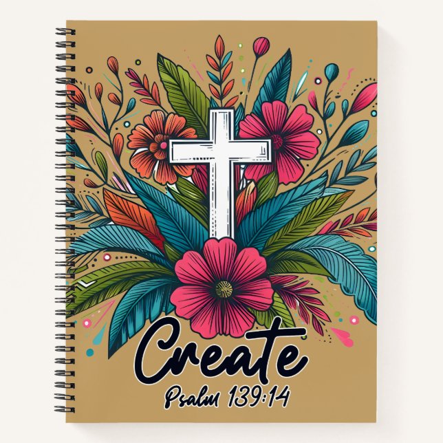 Create Christian | Psalm 139 Floral Cross Journal (Front)