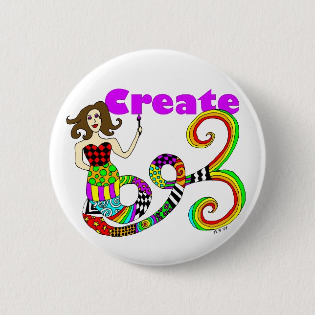 Create Colourful Mermaid Muse Round 6 Cm Round Badge (Front)