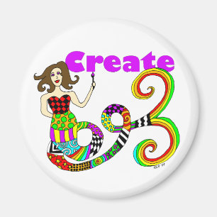 Create Colourful Mermaid Muse Round Magnet