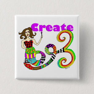 Create Colourful Mermaid Muse Square 15 Cm Square Badge