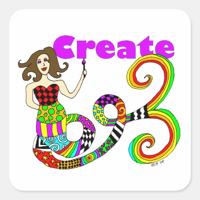 Create Colourful Mermaid Muse Square Sticker (Front)