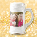Create Custom Beautiful Beer Lover Stein Photo Mug<br><div class="desc">Create your own custom, personalised, dishwasher and microwave safe, classic beautiful white with metallic gold traditional German beer photo mug stein, featuring elegant faux gold typography script, two photos (one on each side), ornate borders at the rim and base and a detailed handle. To personalise, simply add your favourite family...</div>