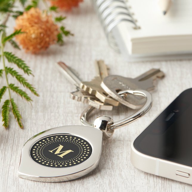 Create Custom Black Gold Monogrammed Swirl Metal Key Ring (Create Custom Black Gold Monogrammed Swirl Metal Keychain)