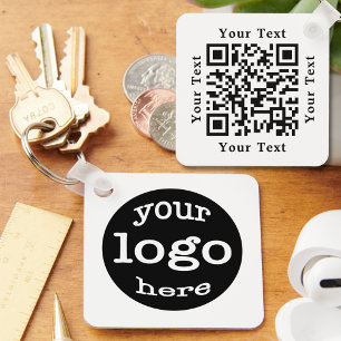 Create Custom Business Company Logo QR Code White Key Ring