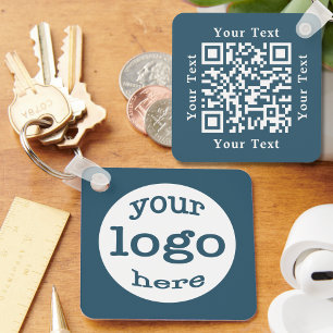 Create Custom Company Logo QR Code Eucalyptus Blue Key Ring