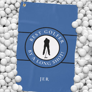 Create Custom Fun Golfer Modern Pro Blue Monogram Golf Towel