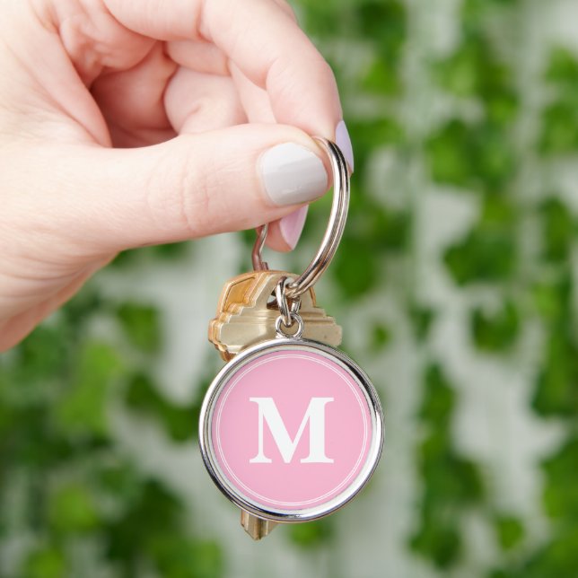 Create Custom Light Pink White Monogram Keychain (Hand)