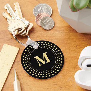 Create Custom Modern Elegant Black Gold Monogram Key Ring