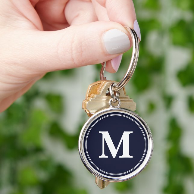 Create Custom Navy Blue White Monogram Keychain (Create Custom Navy Blue White Monogram Keychain)