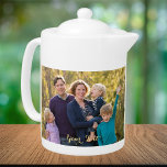 Create Custom Personalised 2 Photo Text Monogram<br><div class="desc">Create your own custom, personalised, 100% white porcelain, dishwasher safe, microwave safe, photo teapot, featuring elegant faux gold typography script, and two photos (one on each side). To personalise, simply add your favourite family / couple / kids / baby / pets / wedding / travel photo to both sides of...</div>